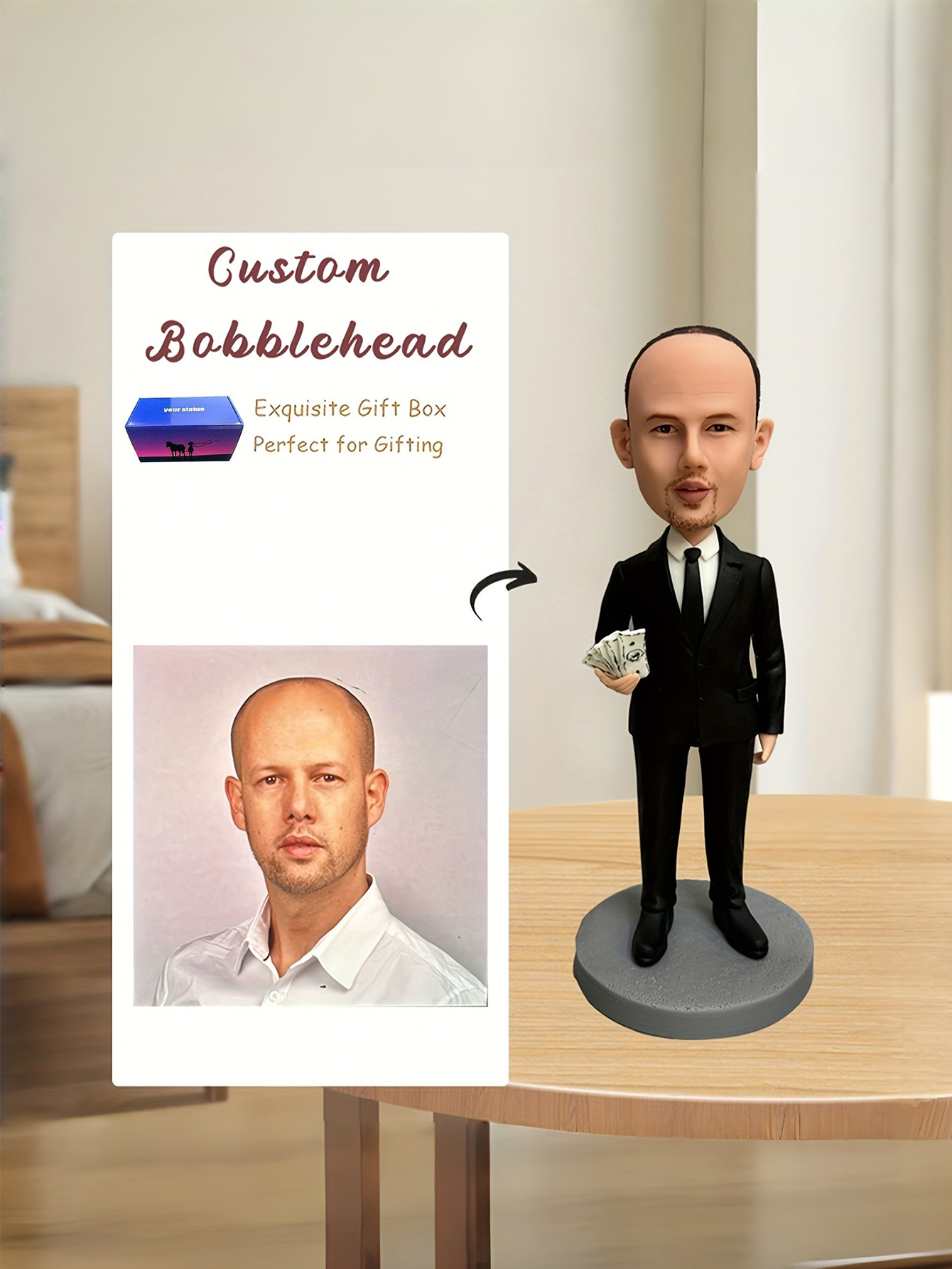 Custom Clay Cartoon Bobblehead Dolls Personalized photo customization with a slightly cartoonish, exclusive private design